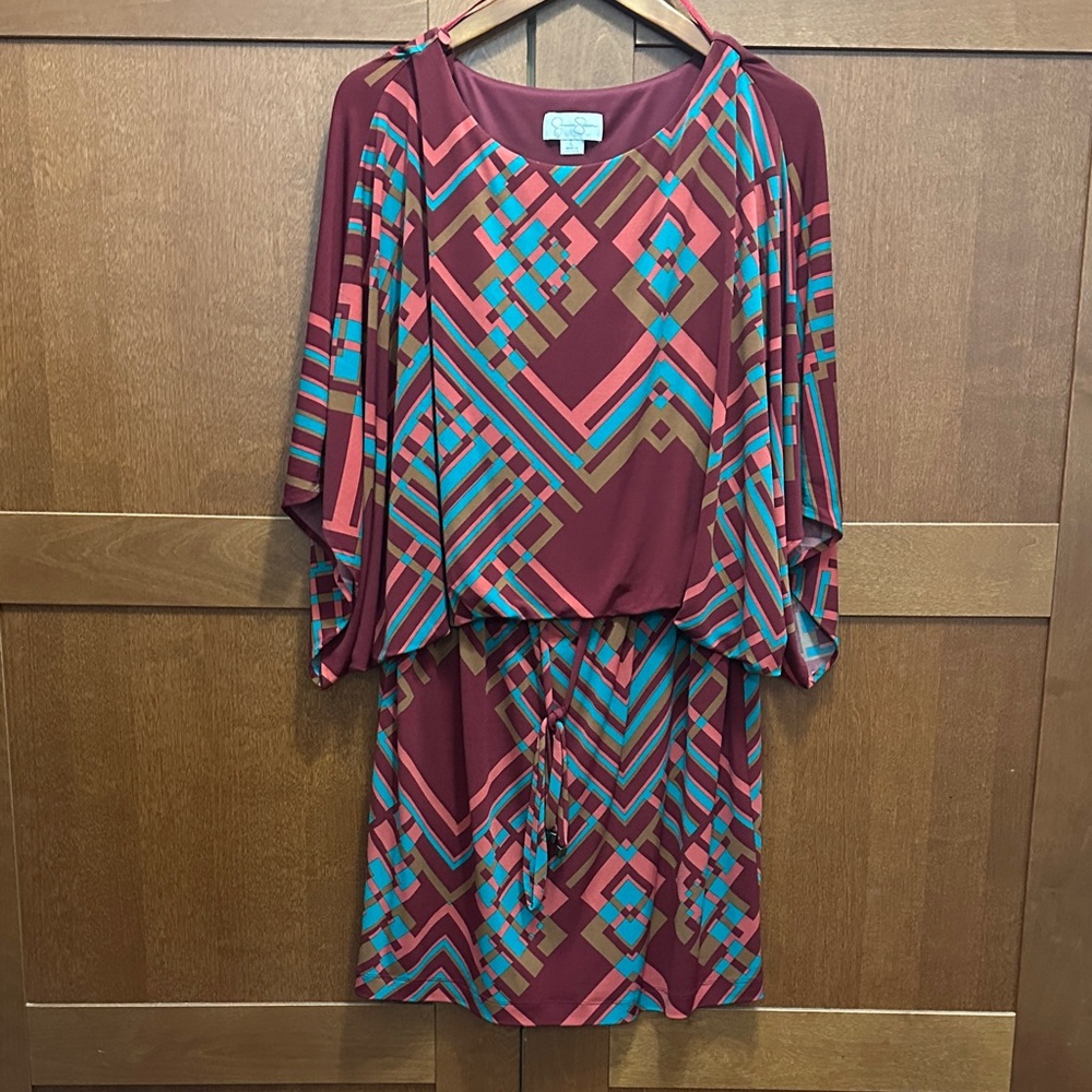Jessica Simpson Burgundy and Teal Dress